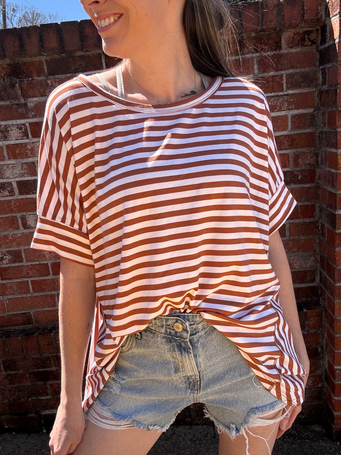 White + Brown Stripe Top
