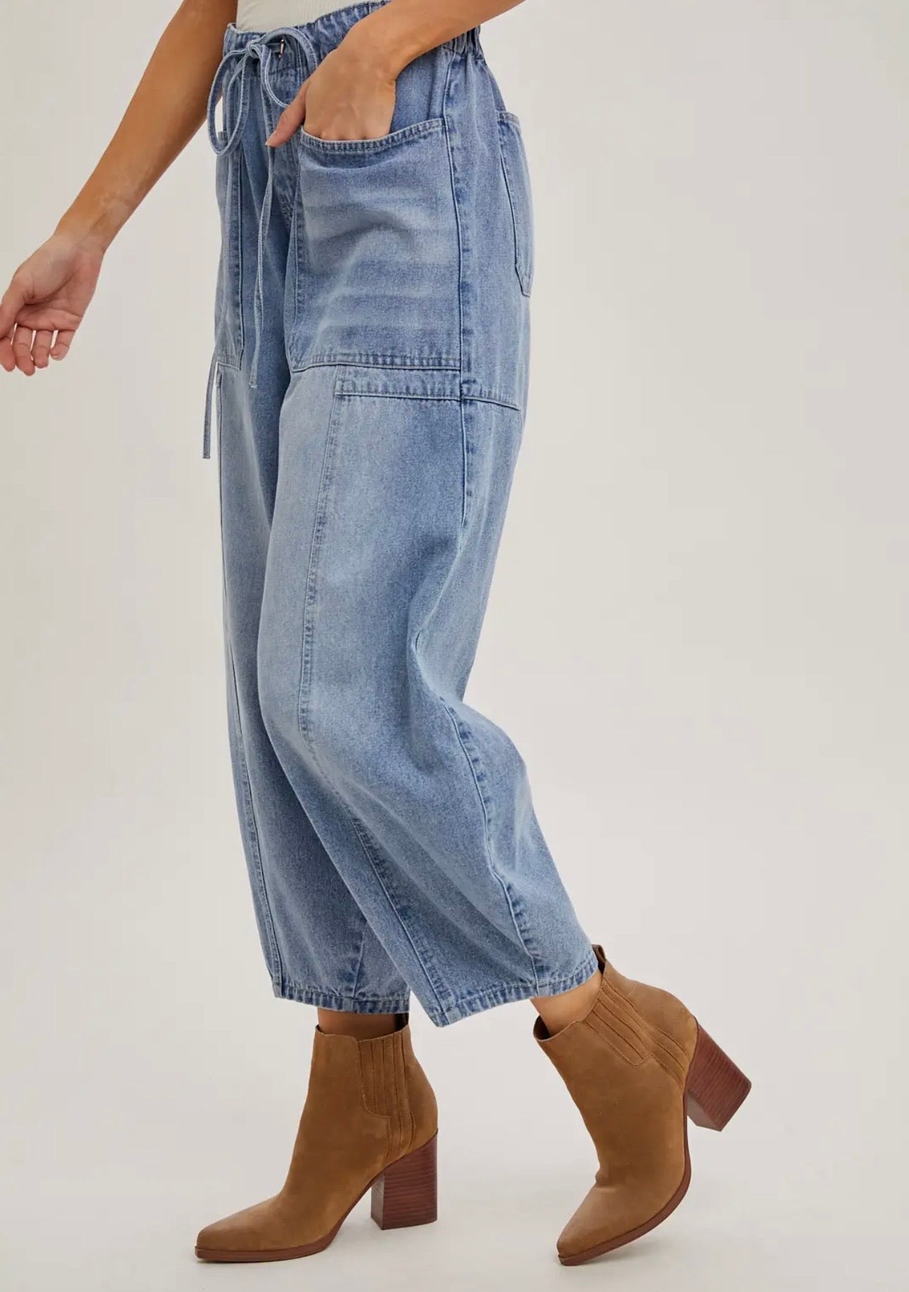 Denim Mid Waist Barrel Jeans