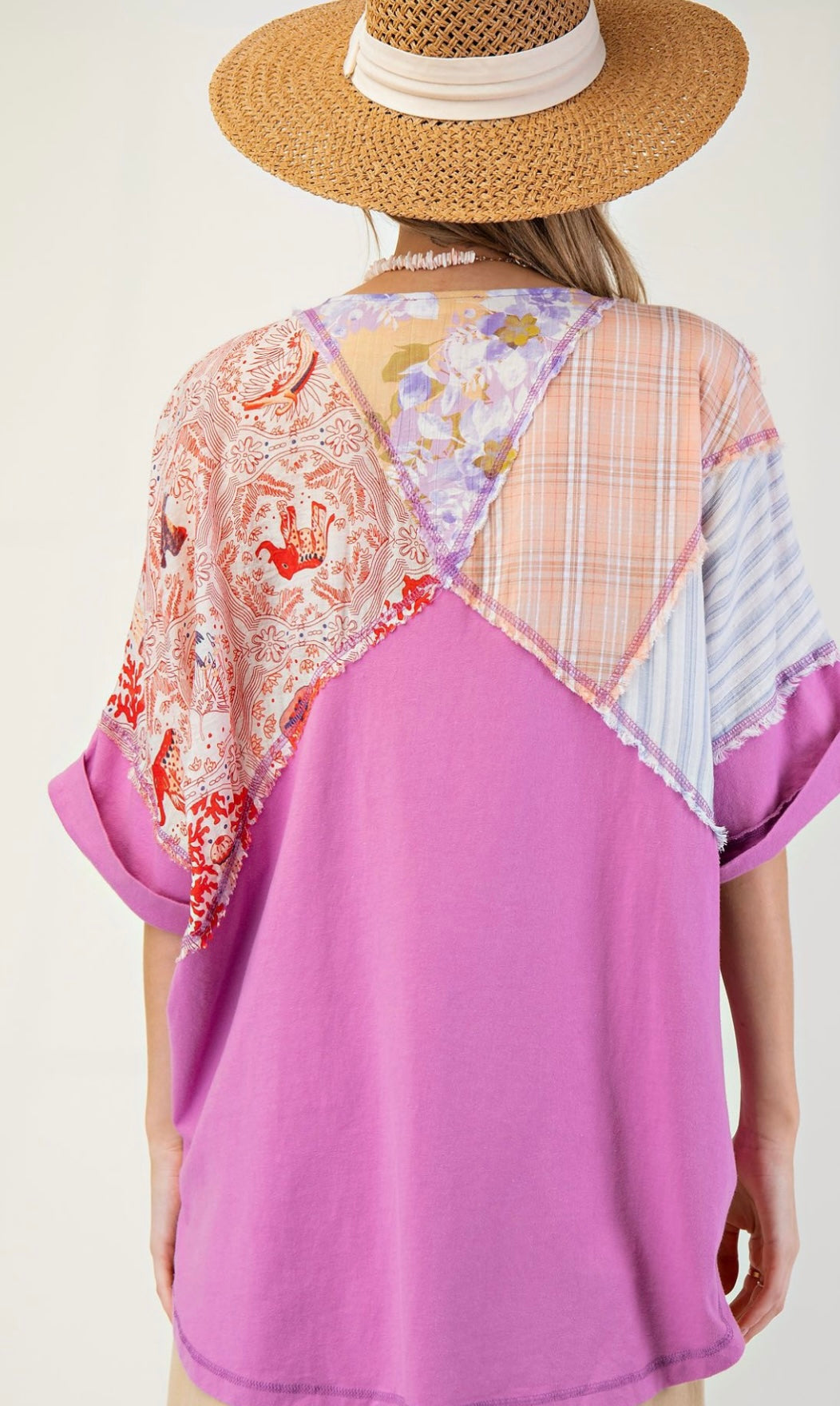 Plus Size Orchid Patchwork Pink Top