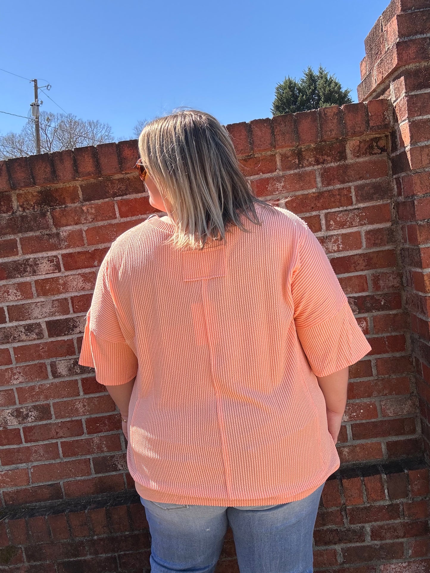 Peach Ribbed Top- PLUS