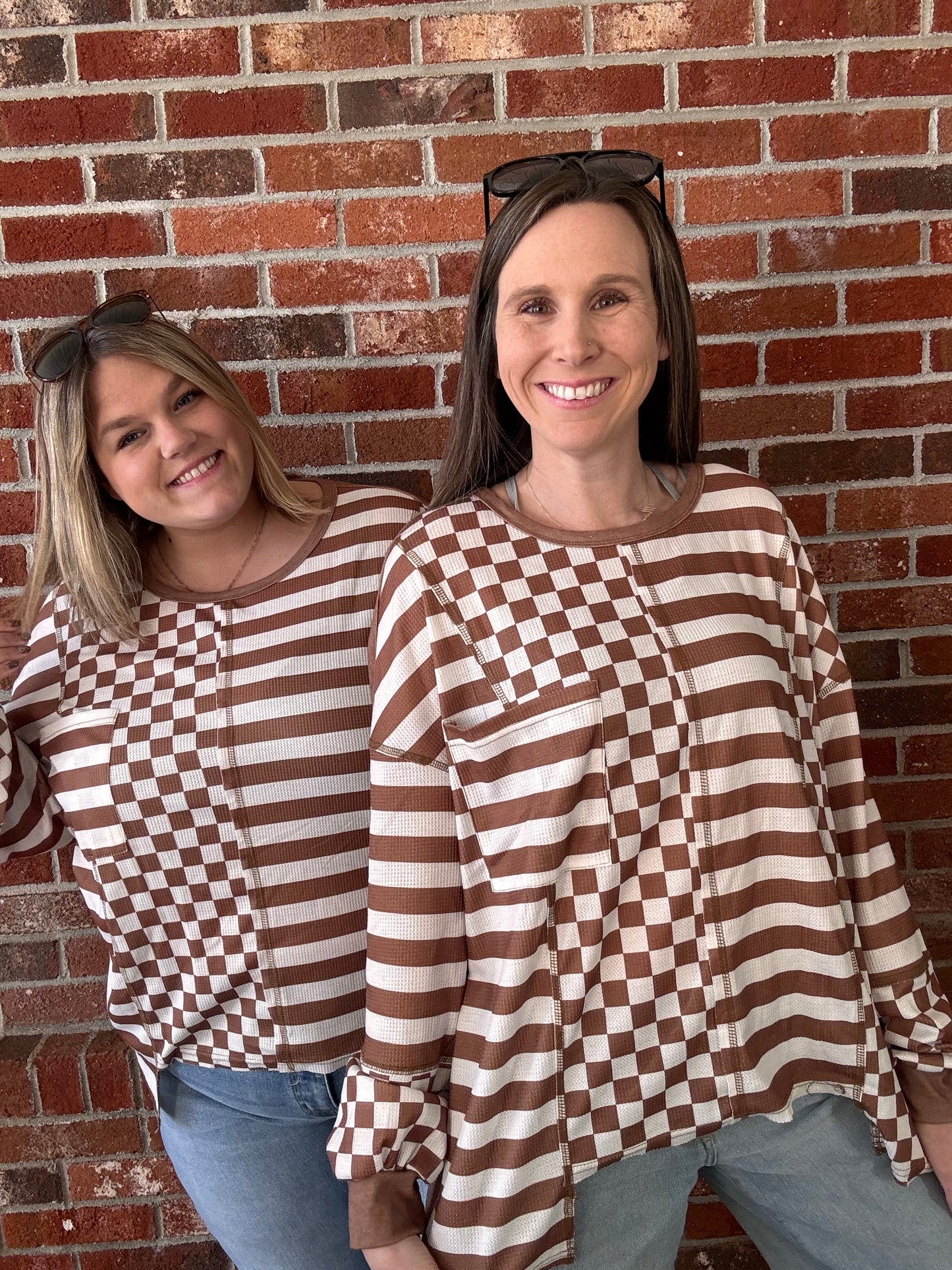Khaki Checkerboard Striped Top