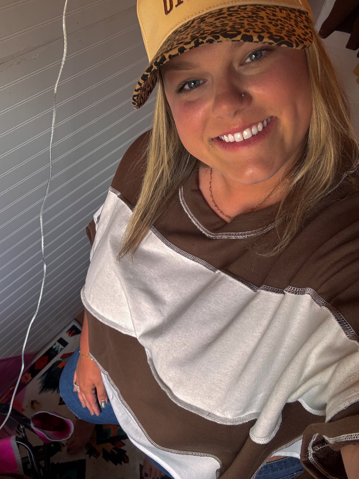 Curvy ~ Brown + White Top