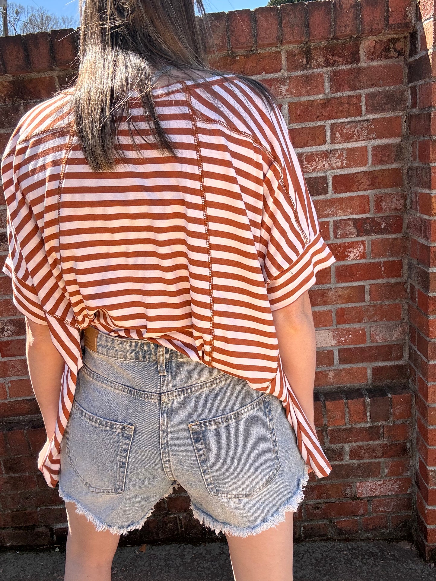 White + Brown Stripe Top