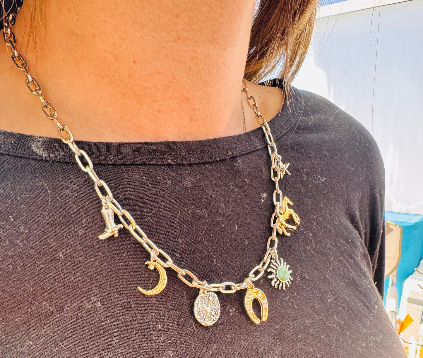 Western Charm Gold Silver Charm Necklace