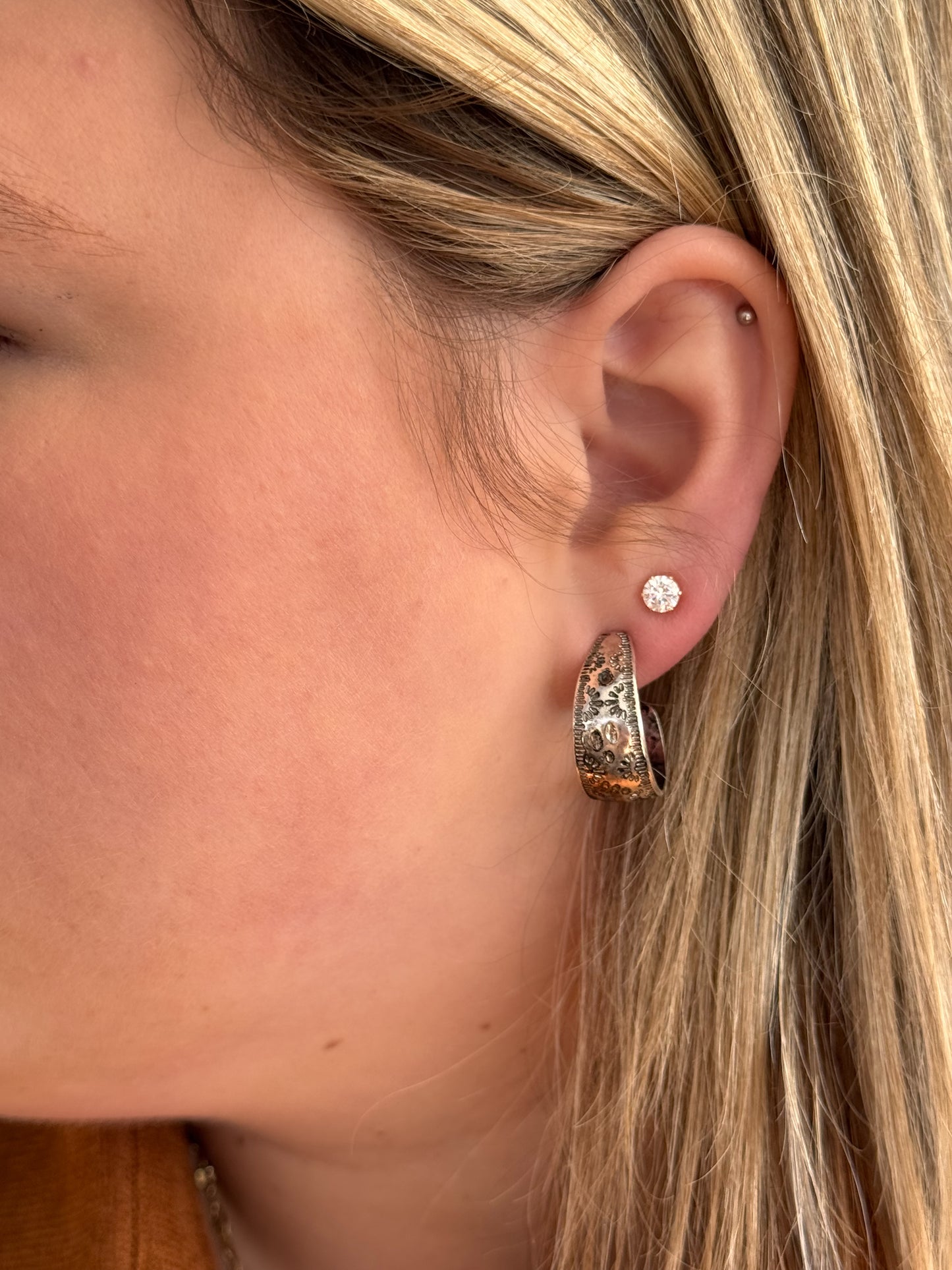 Southwest Silver Textured Hoop Earrings