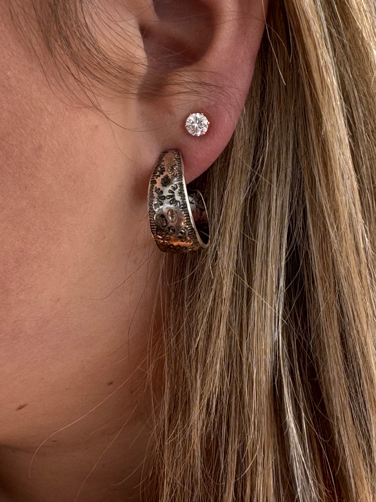 Southwest Silver Textured Hoop Earrings