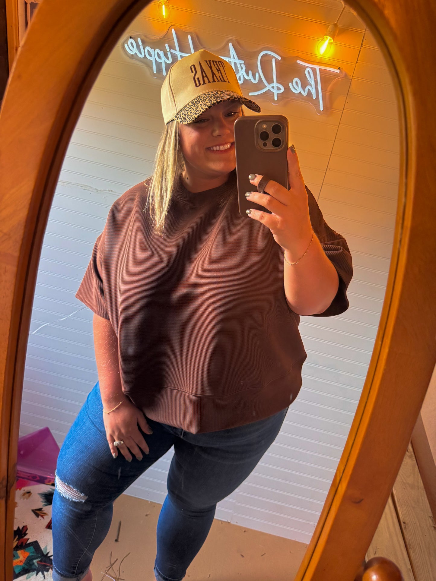 Curvy ~ Brown Ribbed Top