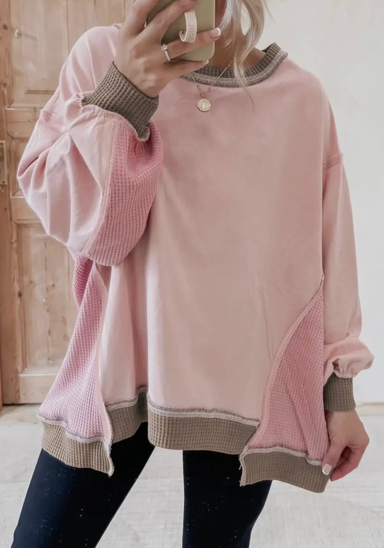 Waffle Patchwork Sweatshirt