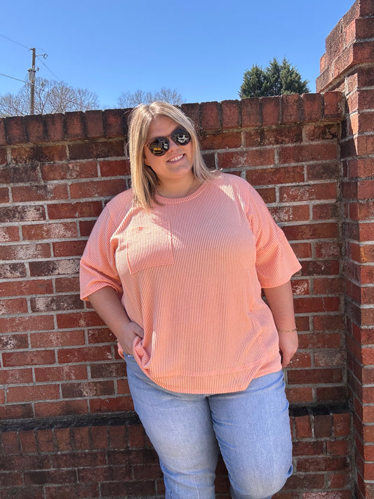 Peach Ribbed Top- PLUS