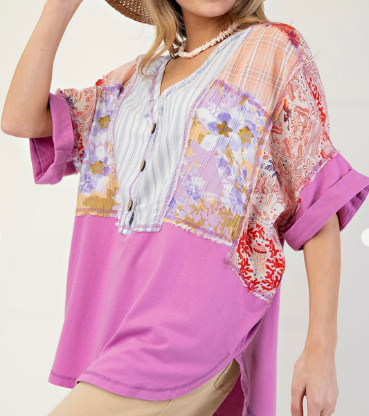 Plus Size Orchid Patchwork Pink Top