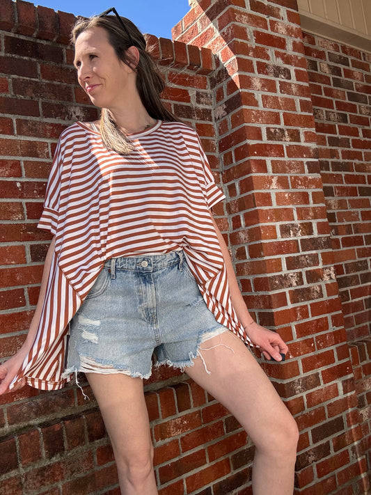 White + Brown Stripe Top