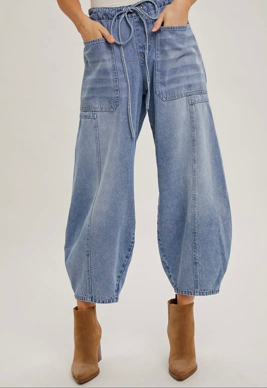 Denim Mid Waist Barrel Jeans
