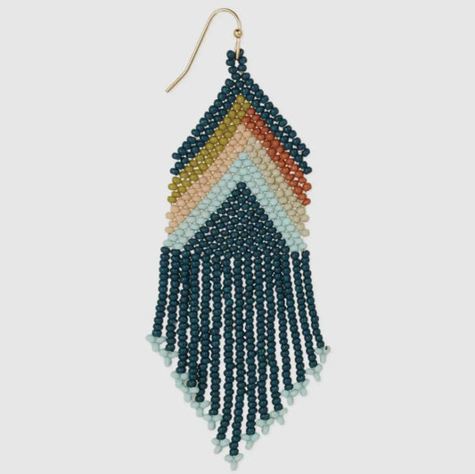 Teal Bead Fringe Earrings