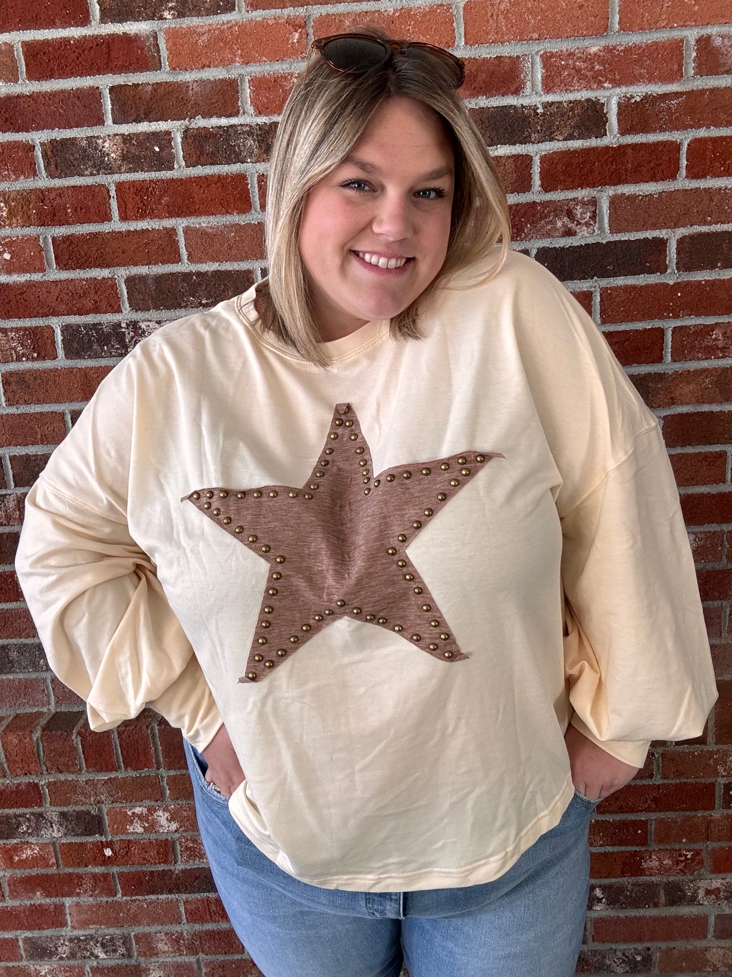 Plus Size Star Shaped Studded Crew Neck