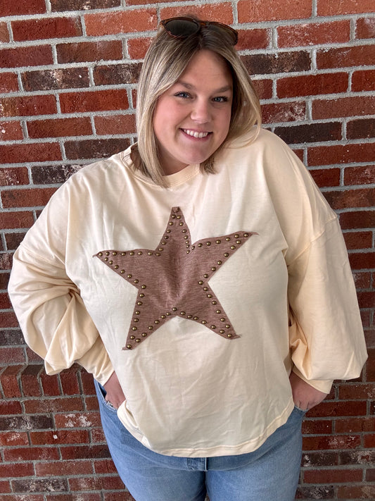 Plus Size Star Shaped Studded Crew Neck