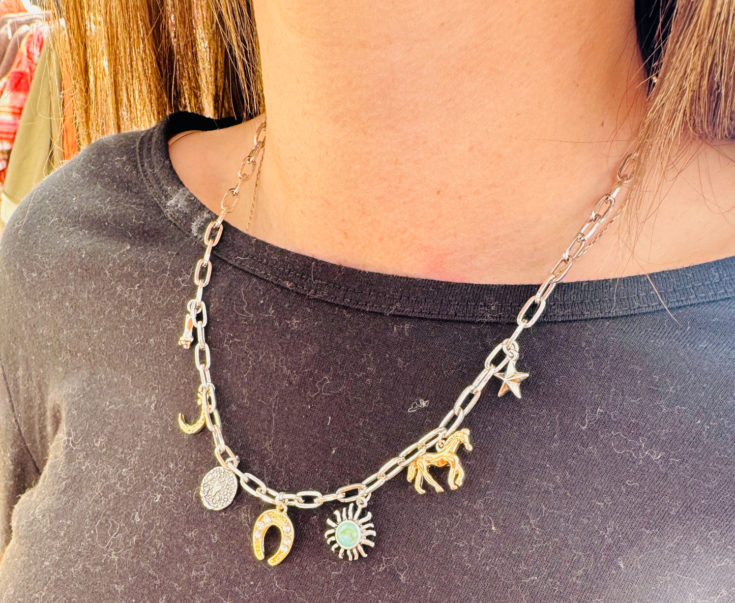 Western Charm Gold Silver Charm Necklace