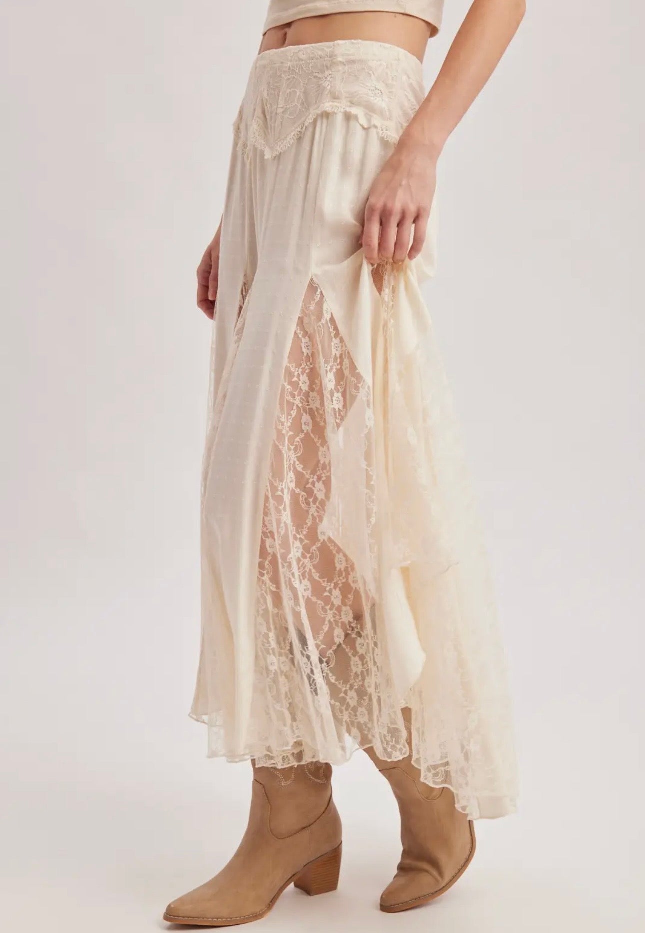 Boho Flowy Lace Maxi Skirt