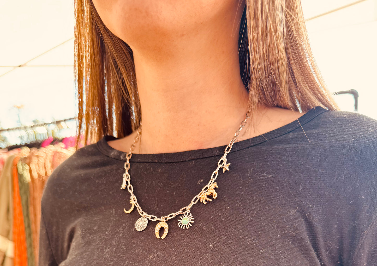 Western Charm Gold Silver Charm Necklace