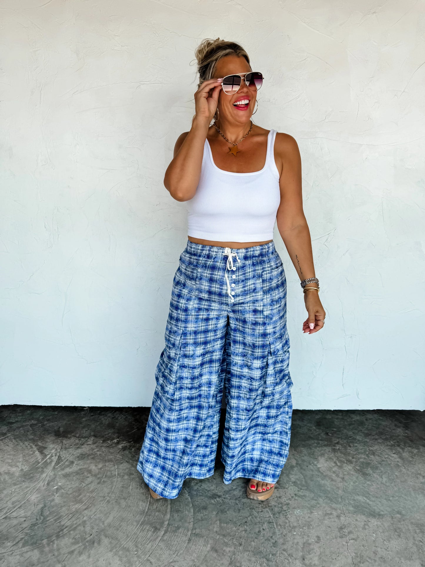 Plaid behavior wide leg pants