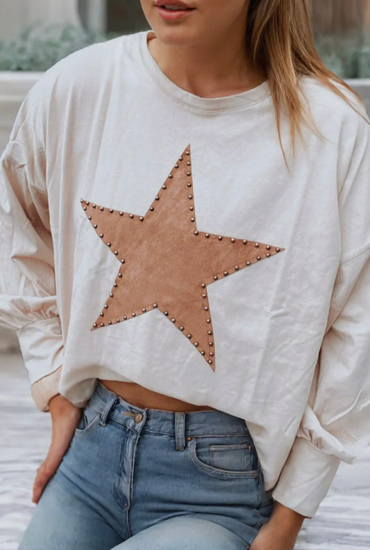 Plus Size Star Shaped Studded Crew Neck